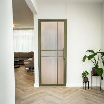 Stalen Binnendeur Olijfgroen 6 Vlaks Kanaalglas Luxe design, Doe-het-zelf en Verbouw, Minder dan 80 cm, Binnendeur, Nieuw, Metaal
