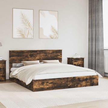 vidaXL Opslag bed met lade Gerookt eiken 180 x 200 cm, Verzenden, Nieuw, Tweepersoons, Hout