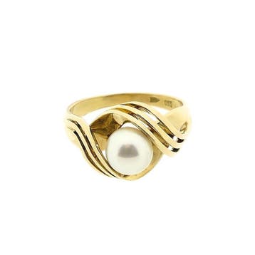 Vintage gouden ring met parel, 18 tot 19, Gebruikt, Ophalen of Verzenden, Met edelsteen