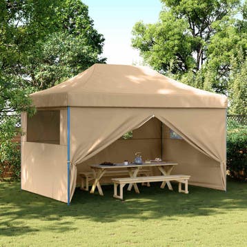 vidaXL Partytent inklapbaar pop-up met 4 zijwanden beige, Verzenden, Nieuw, Partytent