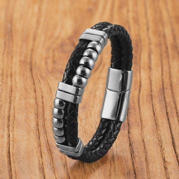 Unieke Roestvrijstalen & Leren Armband - Stijlvol Unisex Sie, Verzenden, Nieuw