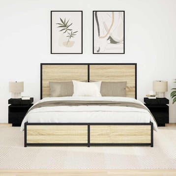 vidaXL Nachtkastje 2 st Zwart Eiken 40 x 39 x 48,5 cm, Minder dan 45 cm, Verzenden, Nieuw, Minder dan 55 cm