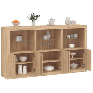 vidaXL Dressoir met LED-verlichting 181,5x37x100 cm sonoma, Verzenden, Nieuw, Overige houtsoorten, Minder dan 50 cm