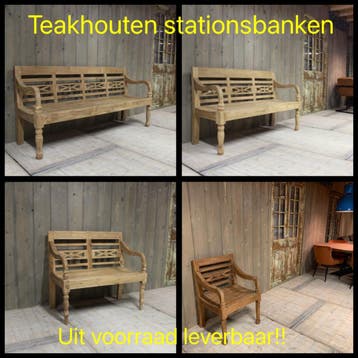 Teakhouten tuinbanken, stationsbank teak & direct leverbaar!, Ophalen of Verzenden, Nieuw, Hout