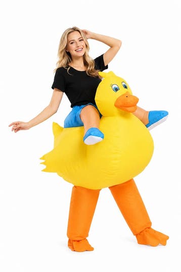 KIMU® Opblaas Kostuum Rijdend op Badeend Opblaasbaar Pak Bad, Carnaval, Nieuw, Overige maten, Ophalen of Verzenden