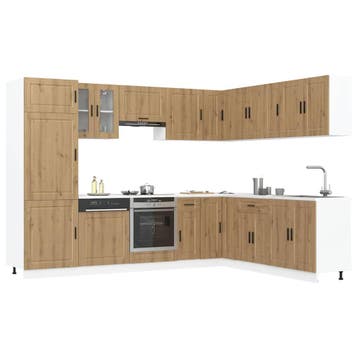 vidaXL 14-delige Keukenkastenset Porto bewerkt hout, Verzenden, Nieuw, Bruin
