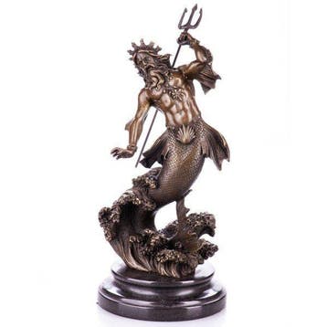 sculptuur, Sculpture en bronze – Neptune / Poséidon au, Antiek en Kunst
