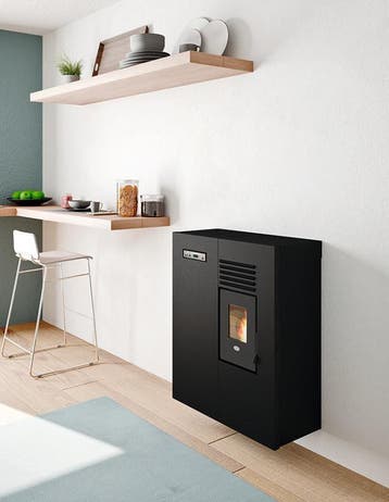Platte pelletkachel Mathilde 4 kW slim aan muur of vloer, Nieuw, Ophalen of Verzenden, Hangend, Pelletkachel