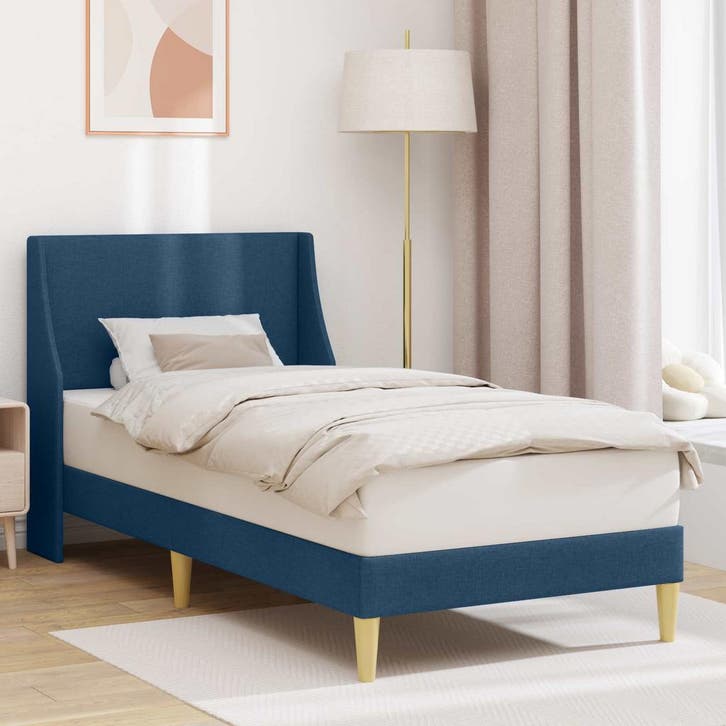 vidaXL Bedframe Effen met hoofdeinde Blauw 100 x 200 cm Stof, Huis en Inrichting, Slaapkamer | Bedden, Blauw, Nieuw, Stof, Verzenden