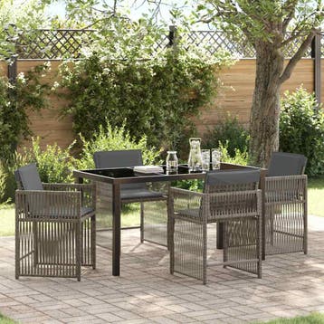 vidaXL Tuin eettafelset 5 pcs Grijs poly rattan, Verzenden, Nieuw, Rotan, 5 zitplaatsen