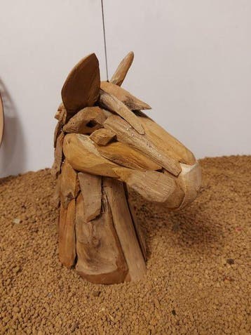 Beeld, Paardenhoofd in teak - 32 cm - Teak