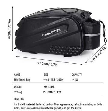 Fiets Bagagedrager Tas 14L Harde Shell Waterafstotend, Verzenden, Nieuw