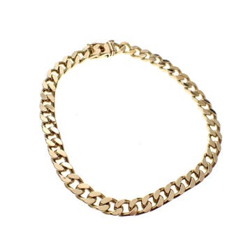 Gouden platte gourmet schakel armband | 20 cm, Ophalen of Verzenden, Gebruikt, Goud, Goud