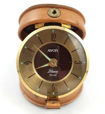 reiswekker - Avon - Vintage Leder, Messing, Glas, plexiglas