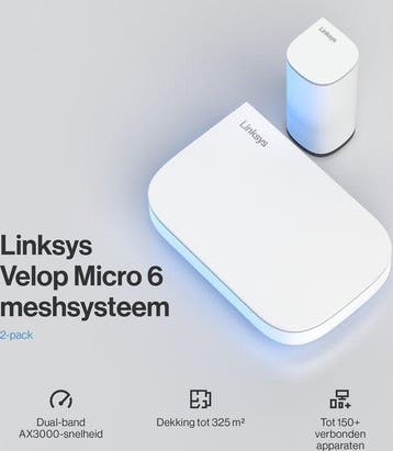 2dekans | Linksys Velop Micro Mesh 6 - Router - WiFi 6 -, Computers en Software, Netwerk switches, Ophalen of Verzenden, Zo goed als nieuw