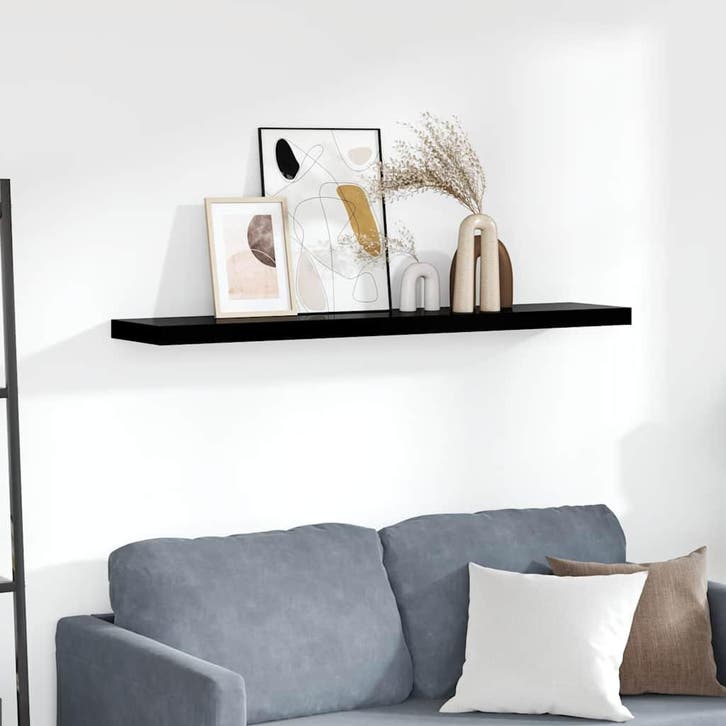 vidaXL Wandschap zwevend 120x23,5x3,8 cm MDF hoogglans zwart, Huis en Inrichting, Woonaccessoires | Wandplanken en Boekenplanken
