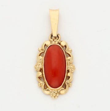 Zonder minimumprijs - Hanger - 14 karaat Geel goud Koraal, Sieraden, Tassen en Uiterlijk