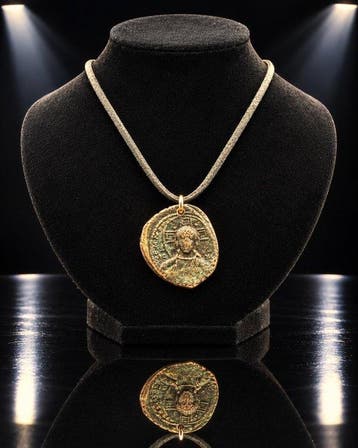 Byzantijns Brons Collier met munt van Christus Pantokrator -