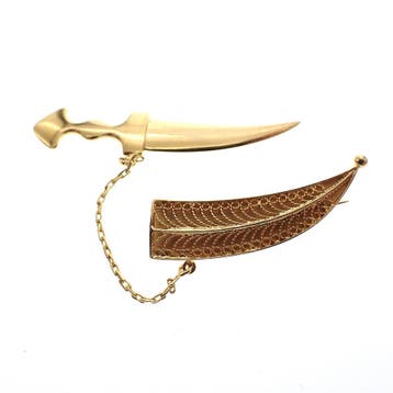 Gouden broche van een Arabische dolk, Ophalen of Verzenden, Gebruikt, Overige kleuren, Goud