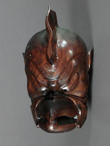 Vintage Japanese Hand-Carved Wooden Karasu Tengu Mask -