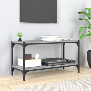 vidaXL Tv-meubel 80x33x41 cm bewerkt hout en staal grijs, Verzenden, Nieuw, 50 tot 100 cm, Minder dan 100 cm