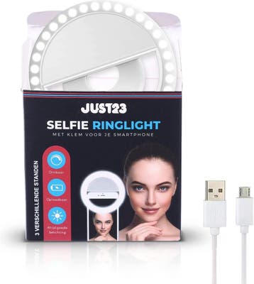 JUST23 Ringlamp voor Telefoon, Laptop &amp; Tablet – Selfie, Ophalen of Verzenden, Zo goed als nieuw