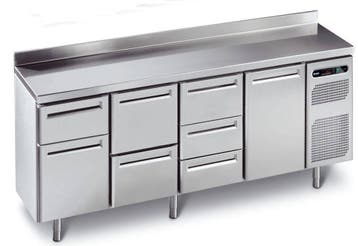 Geforceerde Koelwerkbank RVS met spatrand | 230 x 70 x 90 cm, Verzenden, Nieuw in verpakking