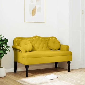 vidaXL Bankje met kussens 120,5x65x75 cm fluweel geel, Verzenden, Nieuw, Stof, Minder dan 150 cm