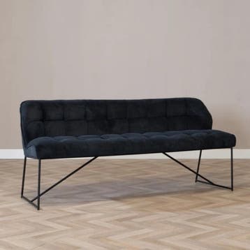 50% Korting: Scandinavische eetkamerbank Jelle zwart 155 cm, Ophalen, Zwart, Zo goed als nieuw, Stof