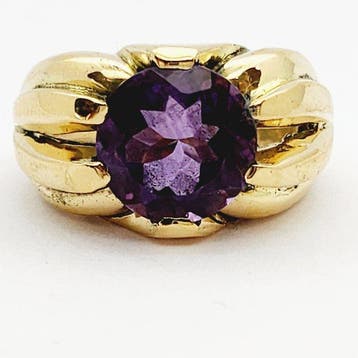 Ring - 18 karaat Geel goud - 4.20ct. tw. Amethist, Nieuw