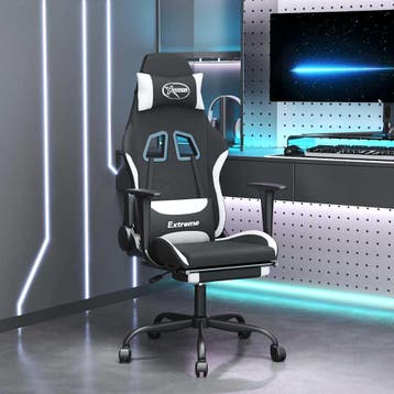 vidaXL Massage gamestoel met voetensteun stof zwart en wit, Verzenden, Nieuw, Wit