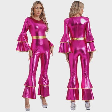 Dames Jumpsuit 70s Disco Metallic Met Wijde Pijpen en Flare, Verzenden, Nieuw