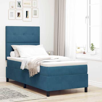 vidaXL Boxspringbed met hoofdeinde Donkerblauw 90 x 190 cm, Verzenden, Nieuw, Blauw, Stof