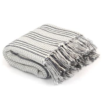 vidaXL Plaid strepen 160x210 cm katoen grijs en wit, Huis en Inrichting, Verzenden, Nieuw, Grijs