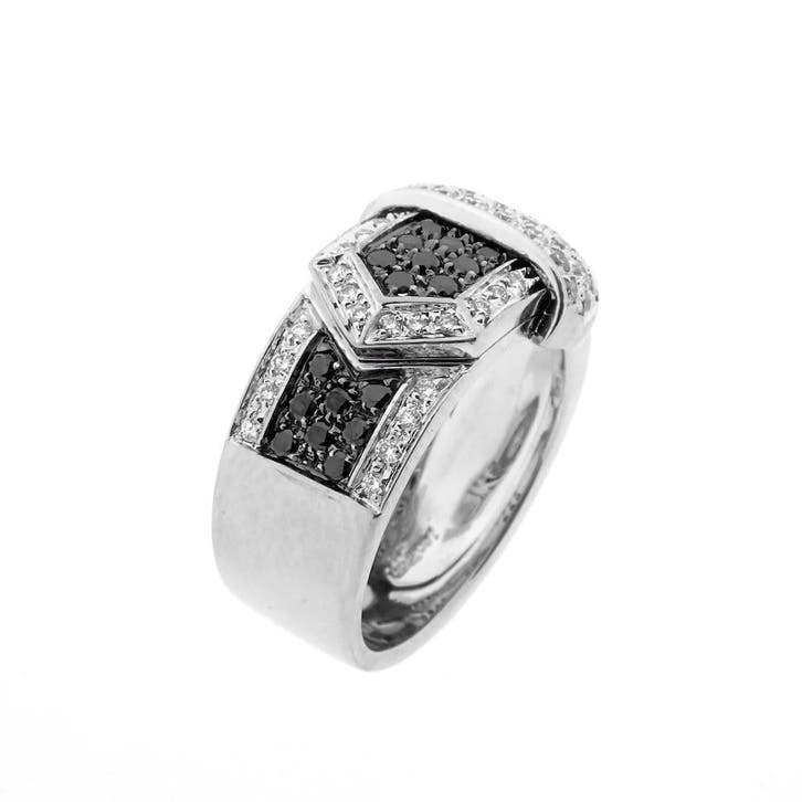 Leo Pizzo witgouden ring met witte en zwarte diamanten; 0..., Sieraden, Tassen en Uiterlijk, Ringen, Dame, Met edelsteen, Goud
