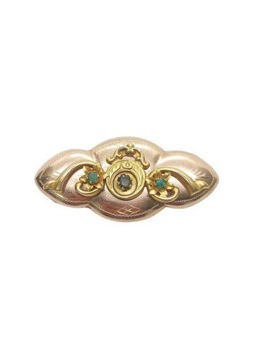 Broche - 12 kt. Geel goud, Roségoud Saffier - Smaragd