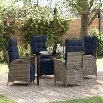 vidaXL Tuin eettafelset 5 st Grijs en zwart Rattan, Verzenden, Nieuw, Rotan, 5 zitplaatsen