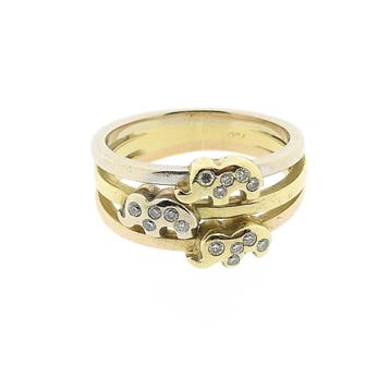 Tricolor gouden ring met diamanten; 0,15 ct., Gebruikt, Ophalen of Verzenden, 17 tot 18, Met edelsteen