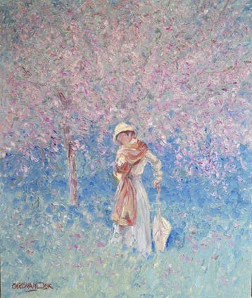 Chris van Dijk (1952) Impressionist -  Fleurs rose