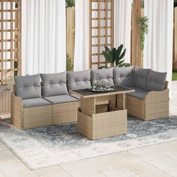 vidaXL Tuin Sofa Set 7 st Beige Poly Rattan, Verzenden, Nieuw, Rotan, 7 zitplaatsen
