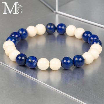 Elastisch armband met natuurlijke lapis lazuli en gepolijste