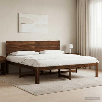 vidaXL Tweepersoonsbed met hoofdeinde ROSTOCK Donkerbruin, Bruin, Verzenden, Hout, Nieuw