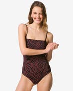 HEMA Damesbadpak Nina zebra chocoladebruin, Kleding | Dames, Verzenden, Nieuw