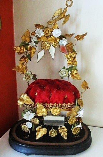 Standaard - Antique bridal chair - Fluweel, Verguld, Metaal,, Antiek en Kunst