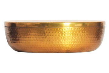 Handgemaakte schaal ORIENT 40cm goud metaal rond met deksel, Ophalen of Verzenden, Nieuw