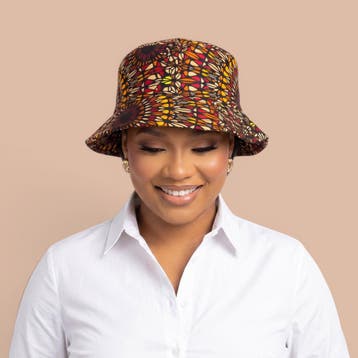 Bucket hat / Vissershoedje met Afrikaanse print - Bruin Sava, Kleding | Heren, Ophalen of Verzenden, Nieuw