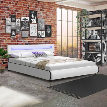Gestoffeerd Bed Sevilla - 180 x 200 cm - Wit - LED Verlichti, Huis en Inrichting, Verzenden, Nieuw