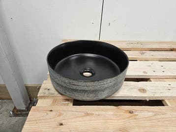 Ronde waskom 36 x 13 cm Grijs reliëf - Zwart, Ophalen of Verzenden, Nieuw, Bad