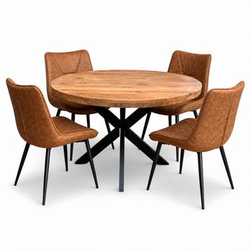 Oscar Deal mango 120cm + 4x Houston misty cognac, Ophalen of Verzenden, Nieuw