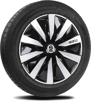 4-Delige Sparco Wieldoppenset Lazio 16-inch zwart/zilver, Ophalen of Verzenden, Nieuw